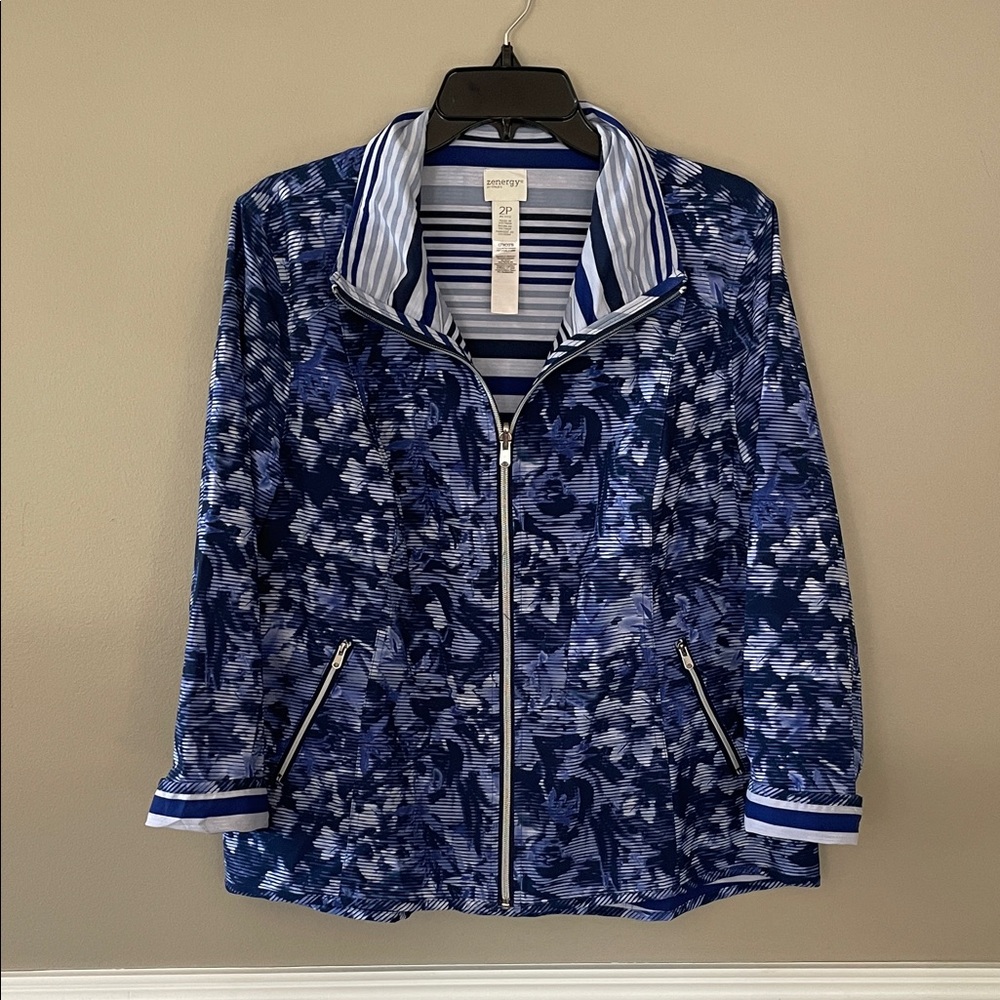 Chico's Navy Floral Reversible Jacket